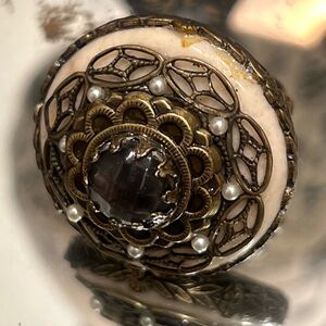 Vintage Ollipop Embellished Ivory Pearl Ring